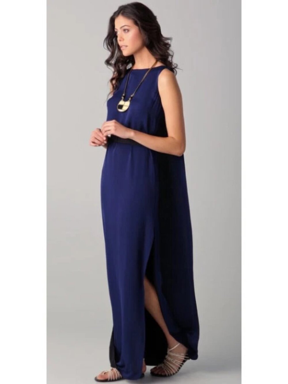 HALSTON HERITAGE Colorblock Silk Cape Back Long Dress Gown Size 0 NWT $695 - Picture 4 of 8